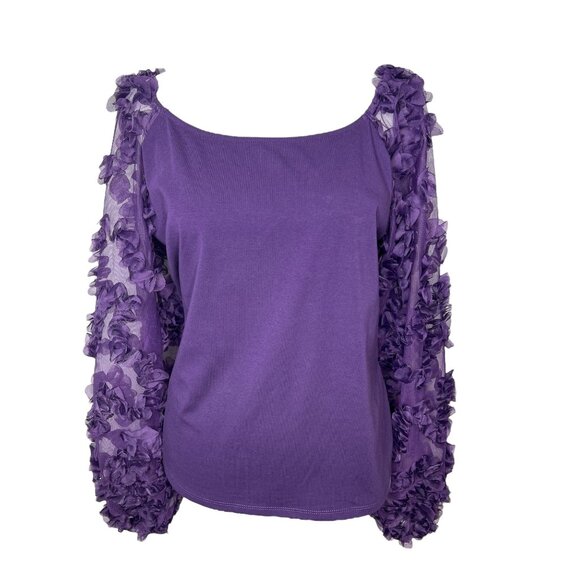 Marc New York Tops - Marc New York 3D Flower Embellished  Purple Long Sleeve Blouse - Size L